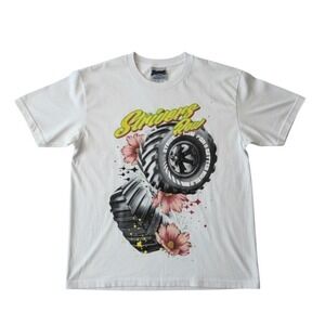 Strivers Row Graphic T-Shirt Mens Large White Excellent Monster Truck Floral